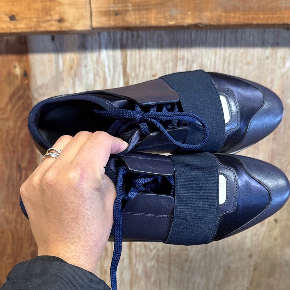 Balenciaga Navy Blue Leather Shoes